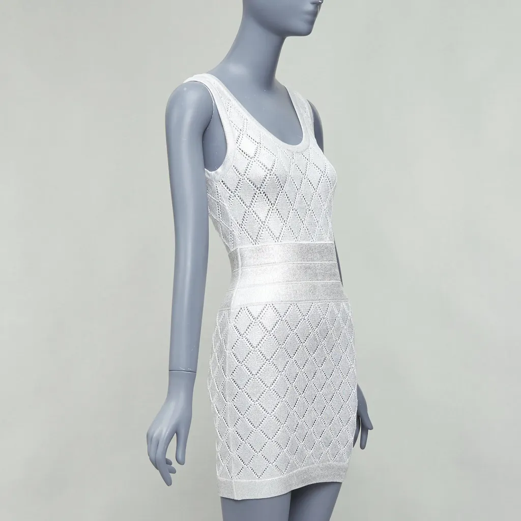 Balmain Argyle Knit Dress Silver Viscose Never worn - Inside View