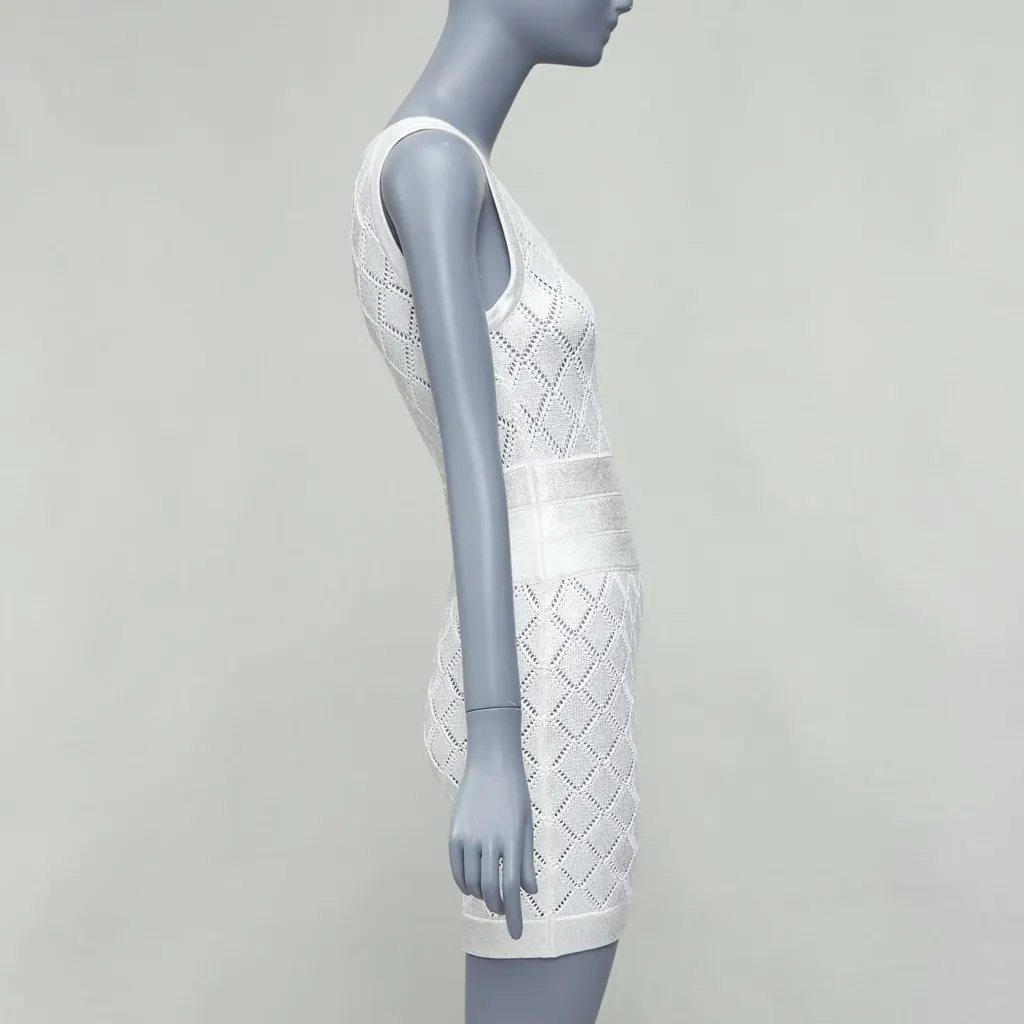 Balmain Argyle Knit Dress Silver Viscose Never worn - Model View
