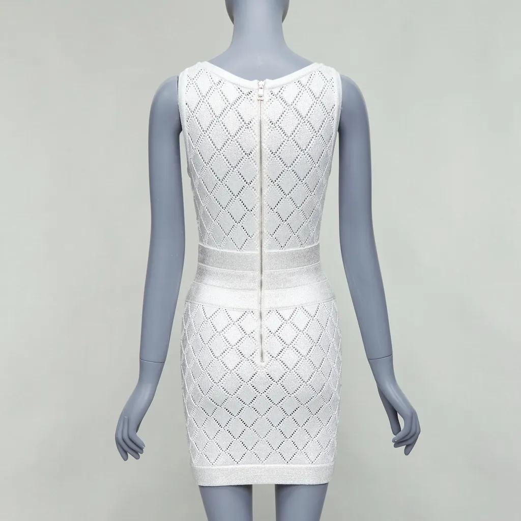 Balmain Argyle Knit Dress Silver Viscose Never worn - Box View