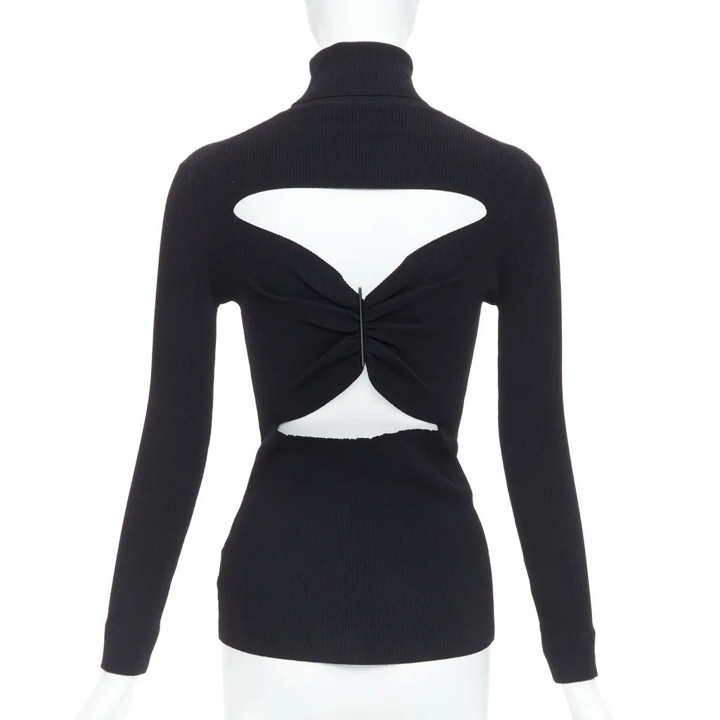 Jil Sander Ruched Turtleneck Top Black Viscose Very good - Front View