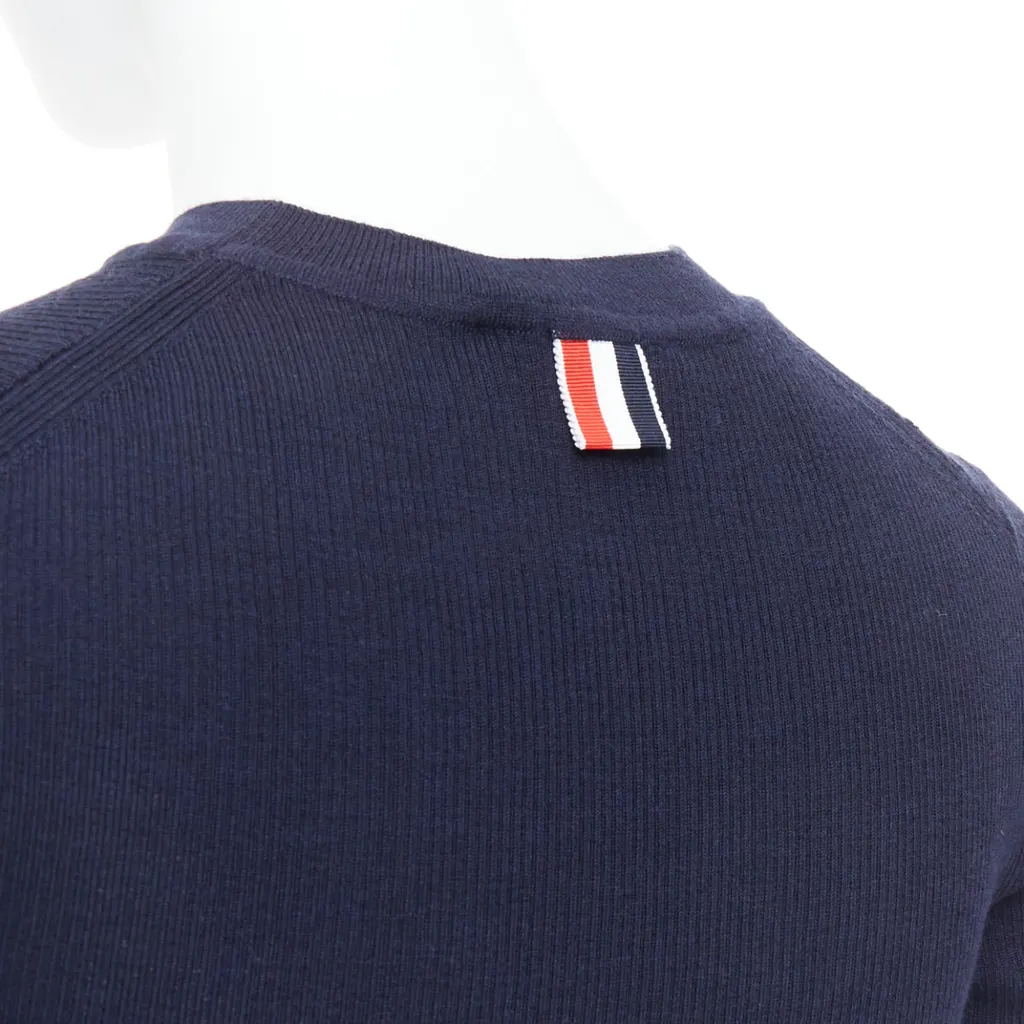 Thom Browne Pointelle-Knit T-Shirt Navy Wool Very good - Back View