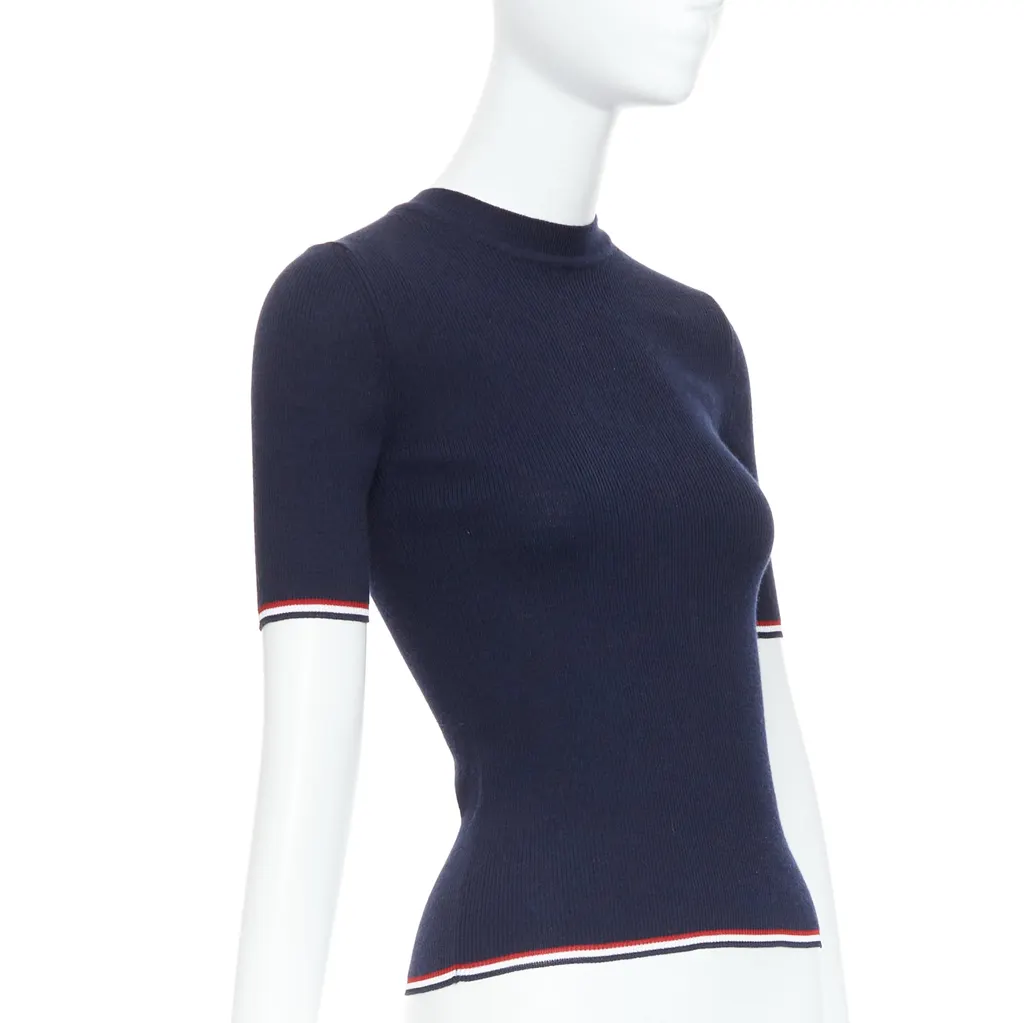 Thom Browne Pointelle-Knit T-Shirt Navy Wool Very good - Inside View