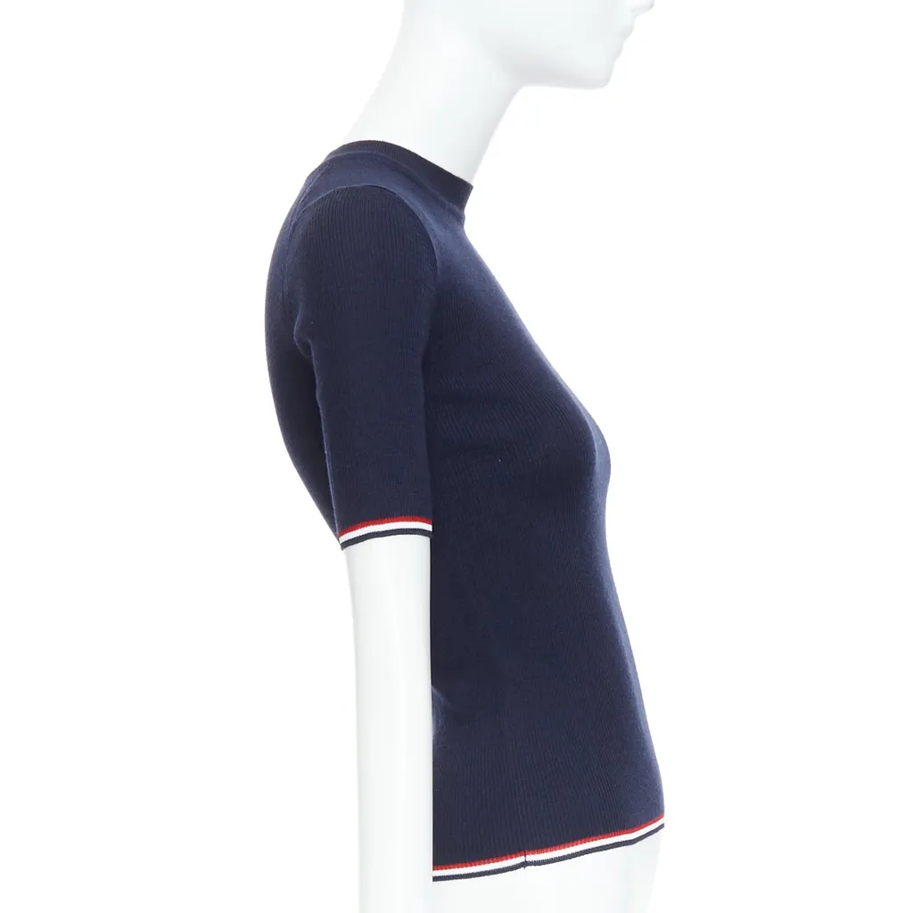 Thom Browne Pointelle-Knit T-Shirt Navy Wool Very good - Model View