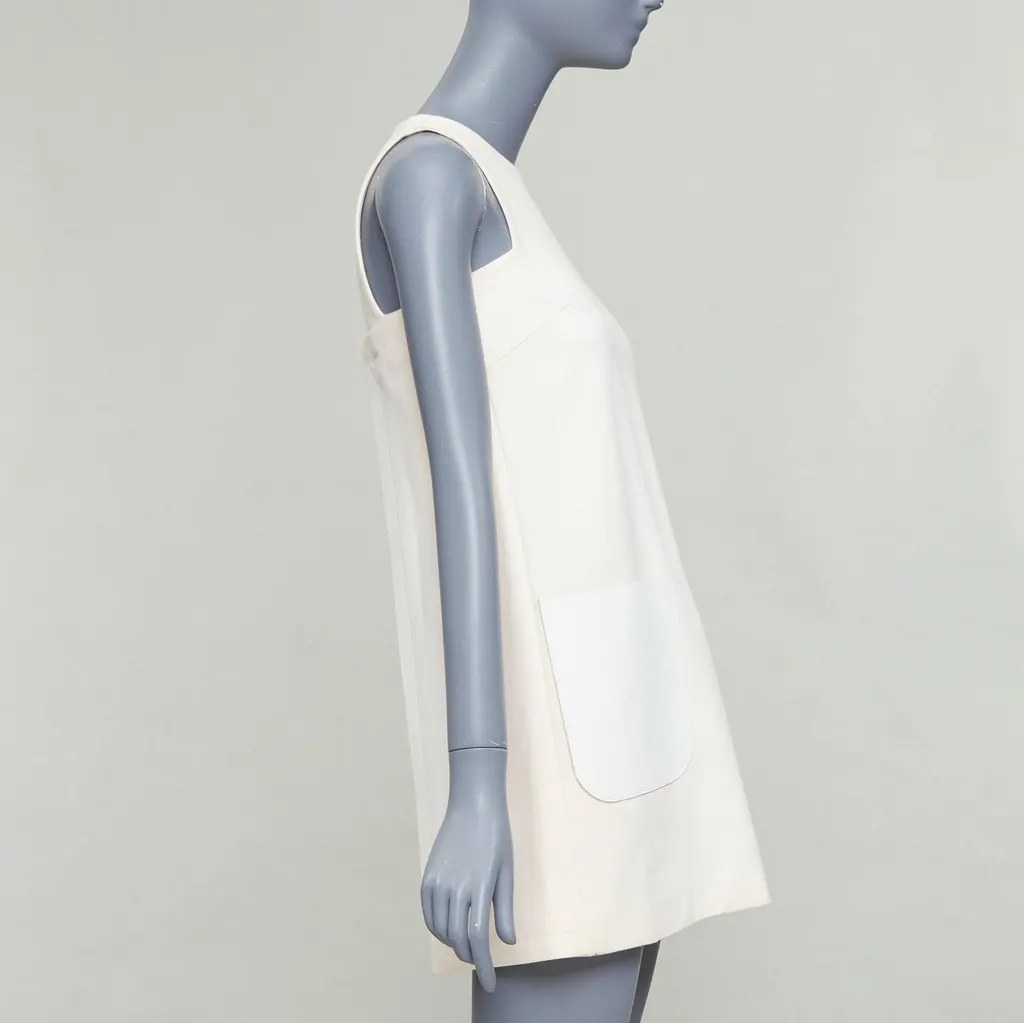 Fendi Leather Patch Dress Ecru Wool Good - Model View