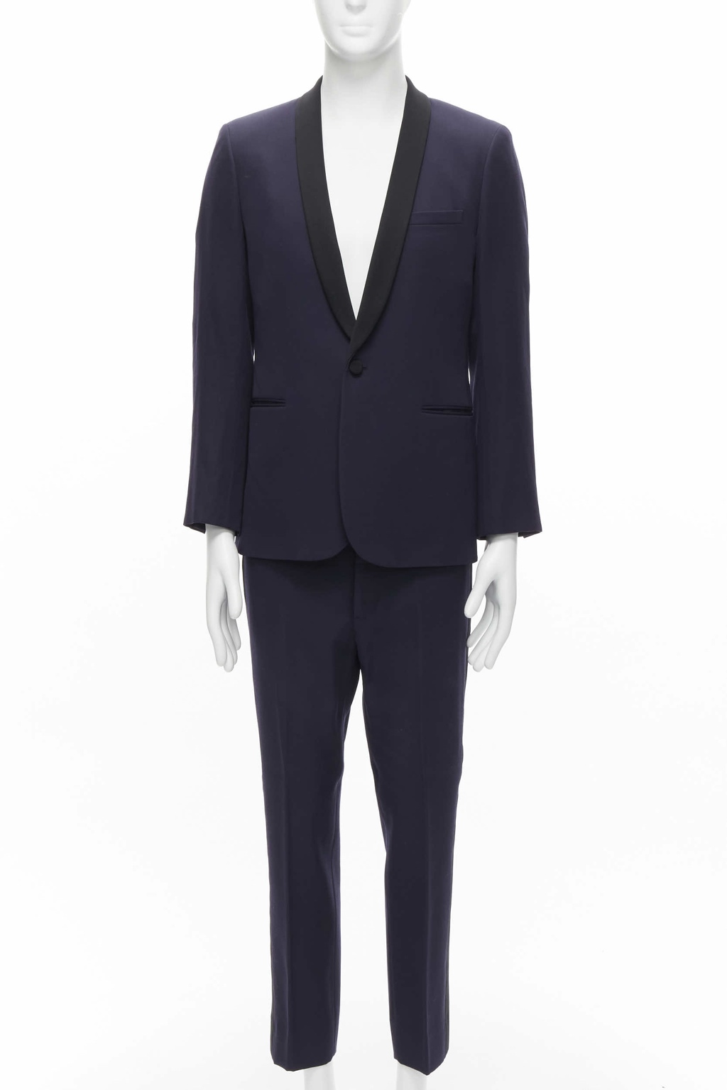 Saint Laurent Navy Satin Tuxedo Blazer