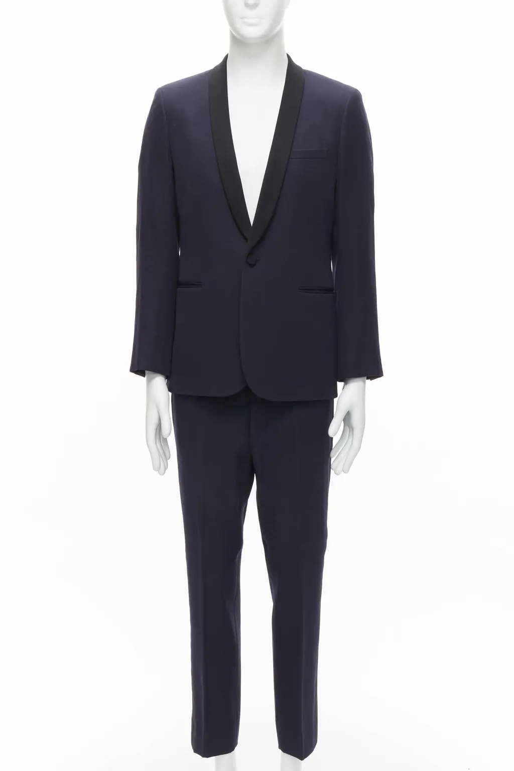 Saint Laurent Navy Satin Tuxedo Blazer Navy Wool Never worn - Front View