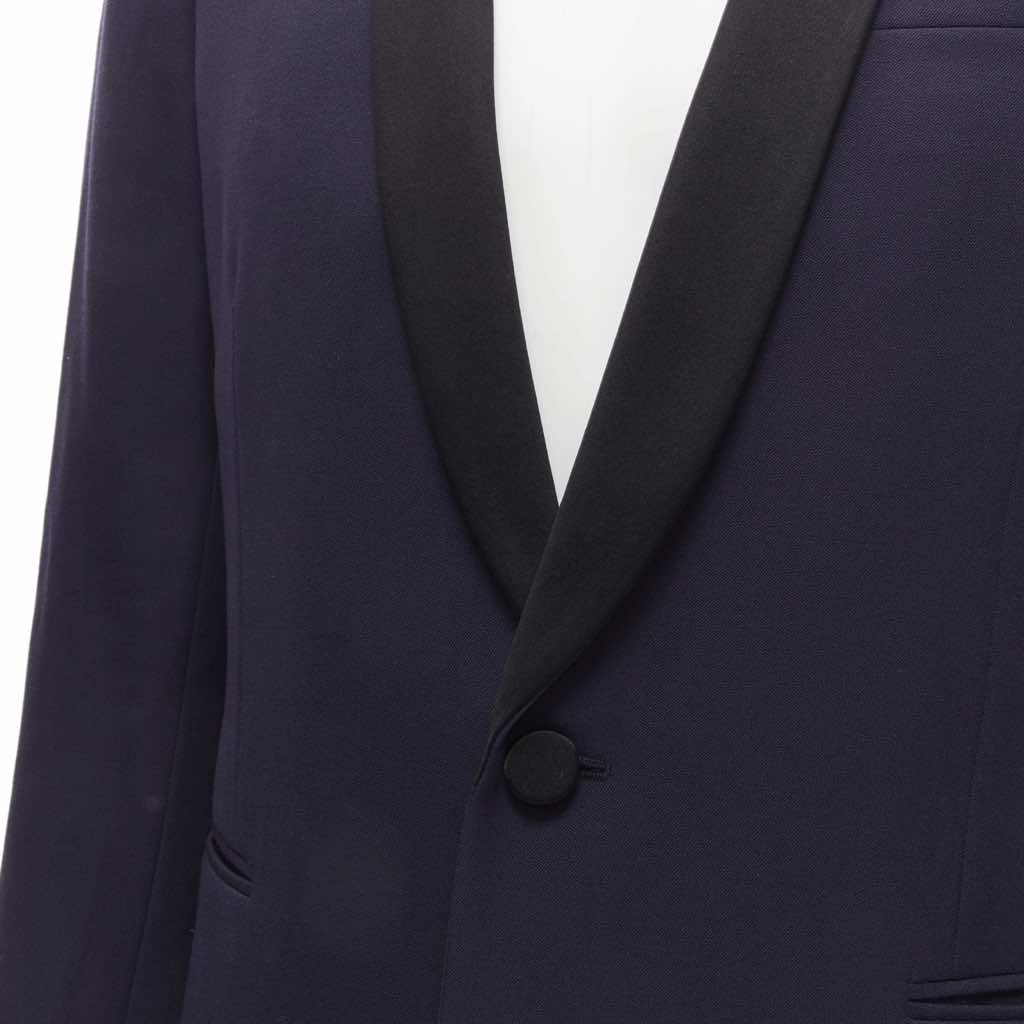 Saint Laurent Navy Satin Tuxedo Blazer - Back view