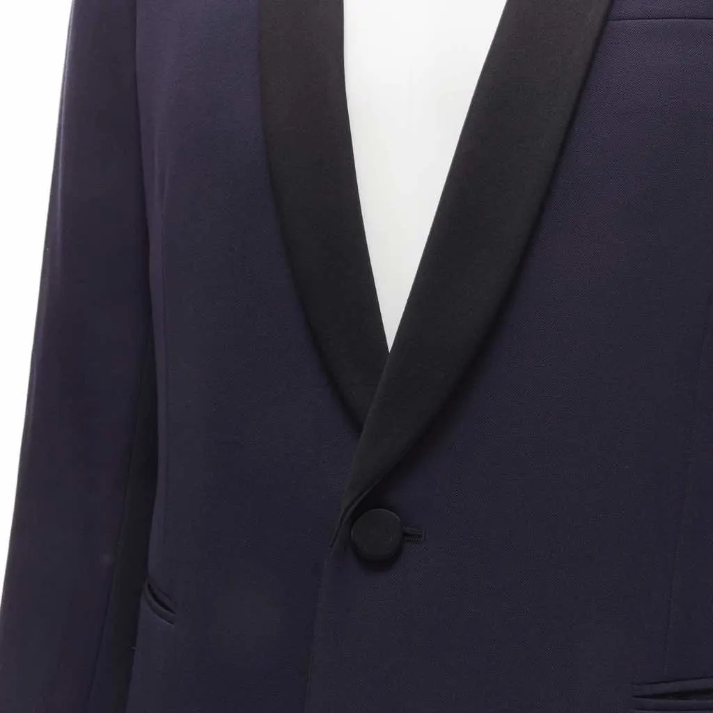 Saint Laurent Navy Satin Tuxedo Blazer Navy Wool Never worn - Back View