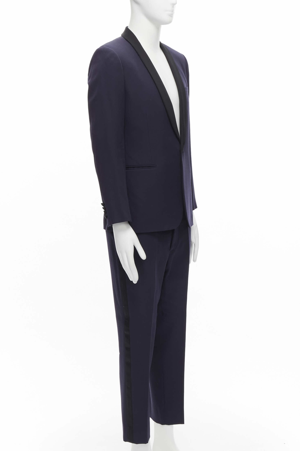 Saint Laurent Navy Satin Tuxedo Blazer - Image 6