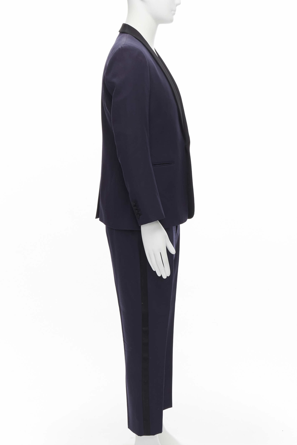 Saint Laurent Navy Satin Tuxedo Blazer - 4