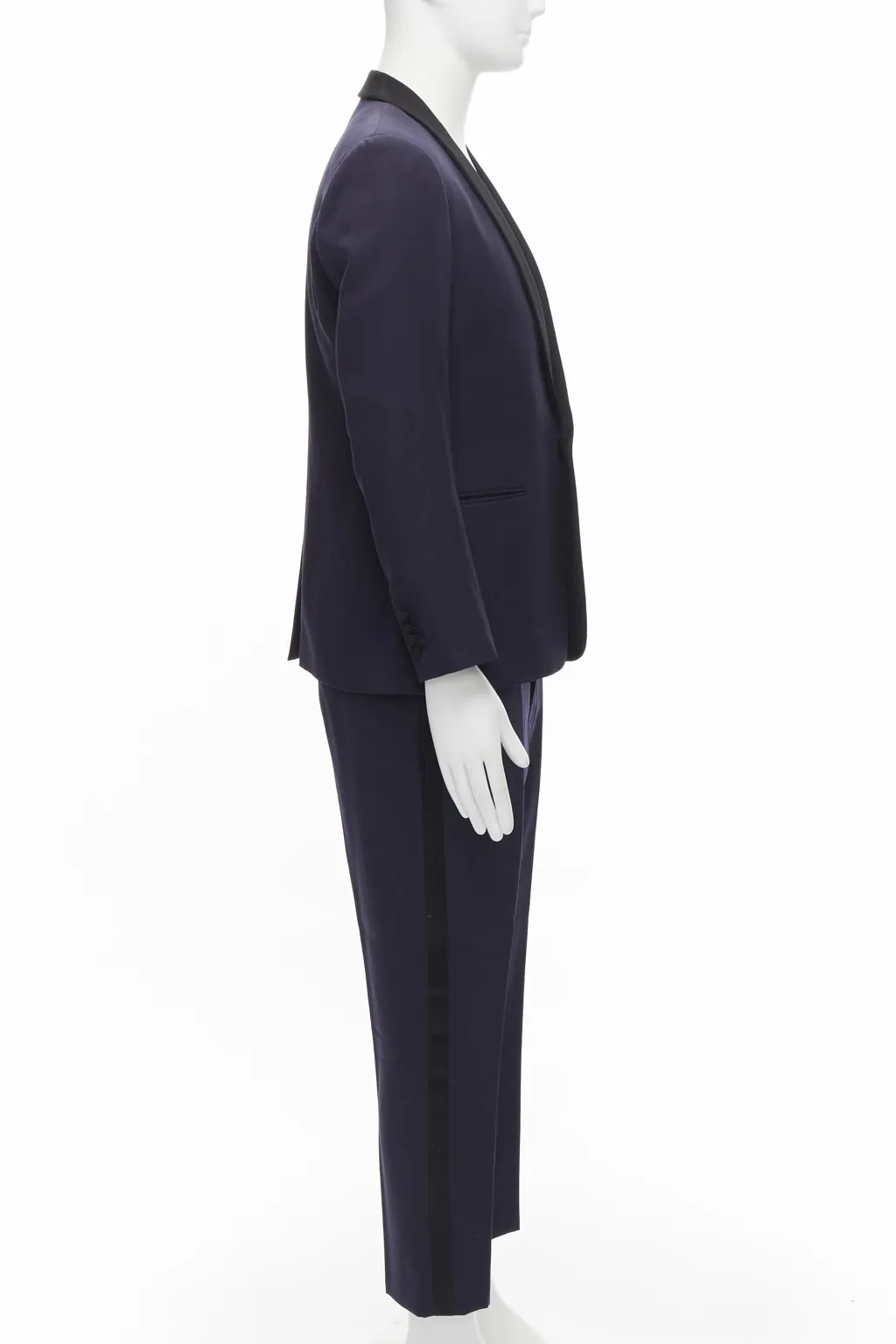 Saint Laurent Navy Satin Tuxedo Blazer Navy Wool Never worn - Model View