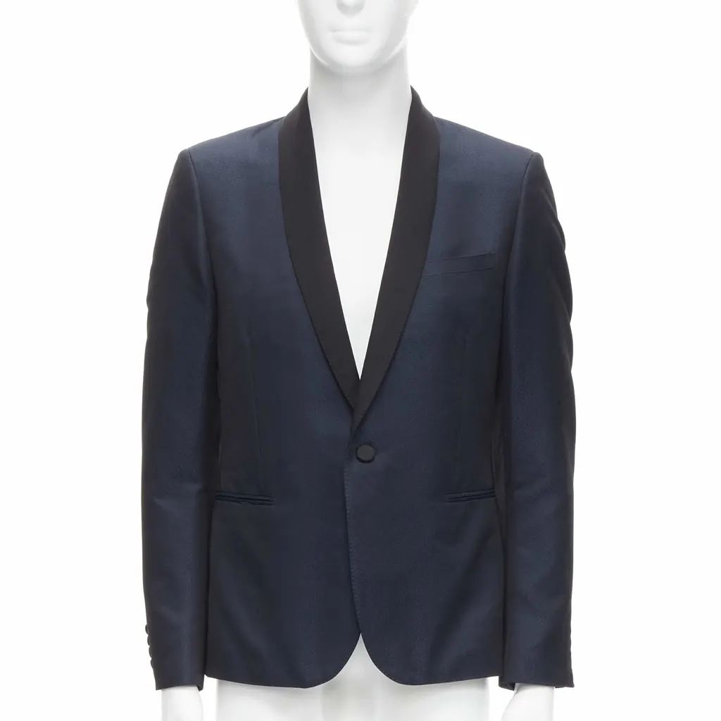 Saint Laurent Navy Satin Blazer Navy Polyester Never worn - Front View