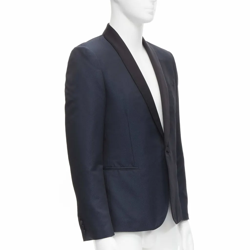 Saint Laurent Navy Satin Blazer Navy Polyester Never worn - Inside View