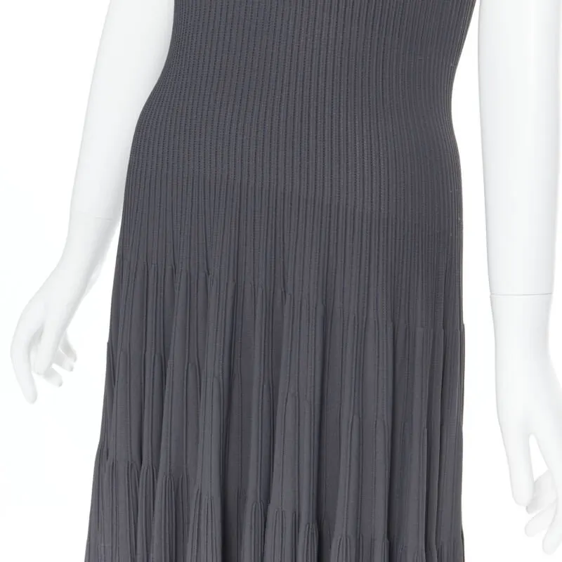 Alaïa Ribbed Cocktail Dress Grey Viscose Good - Back View