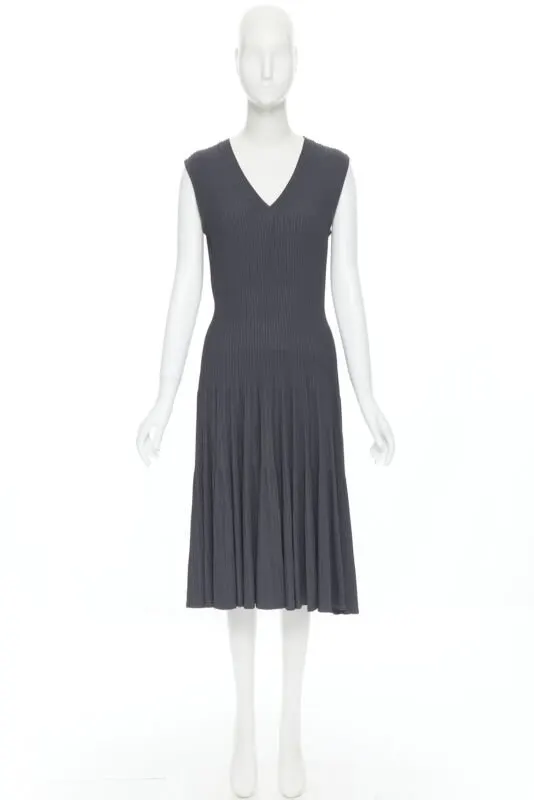Alaïa Ribbed Cocktail Dress Grey Viscose Good - Inside View