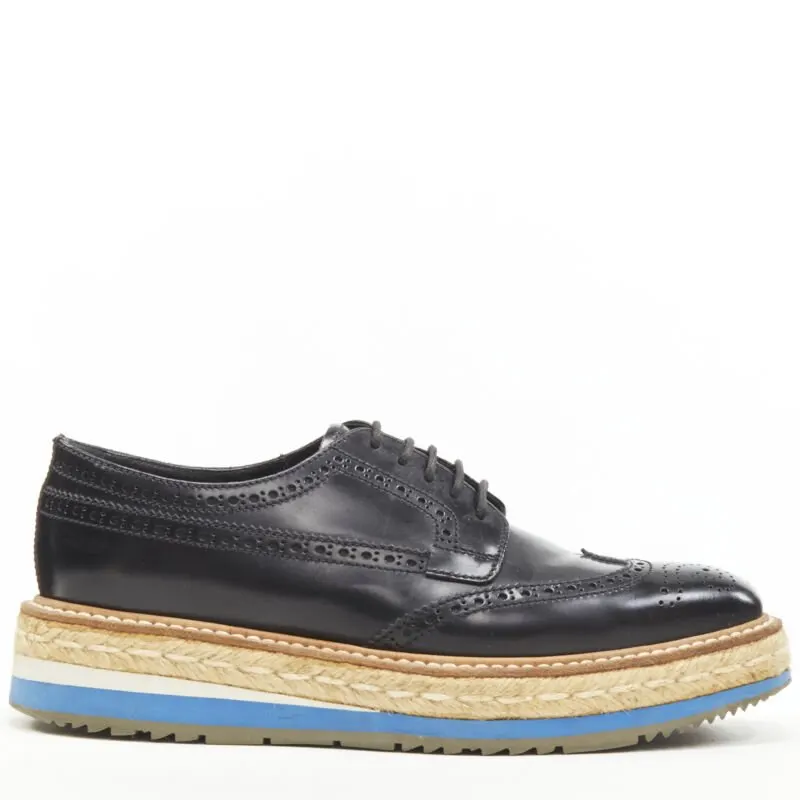 Prada Perforated Espadrille Black Leather Very good - Front View