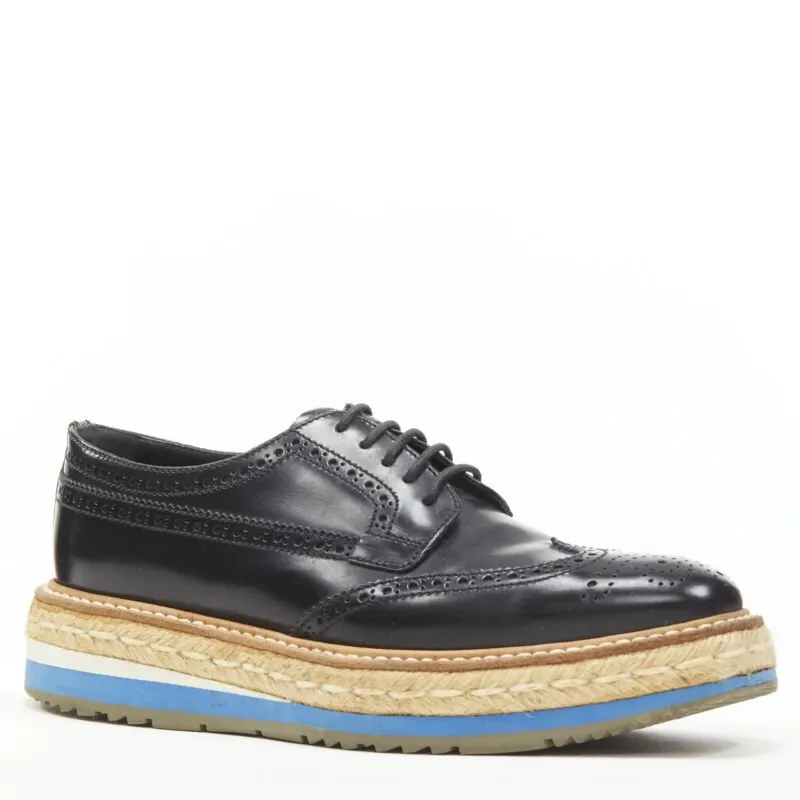 Prada Perforated Espadrille Black Leather Very good - Back View