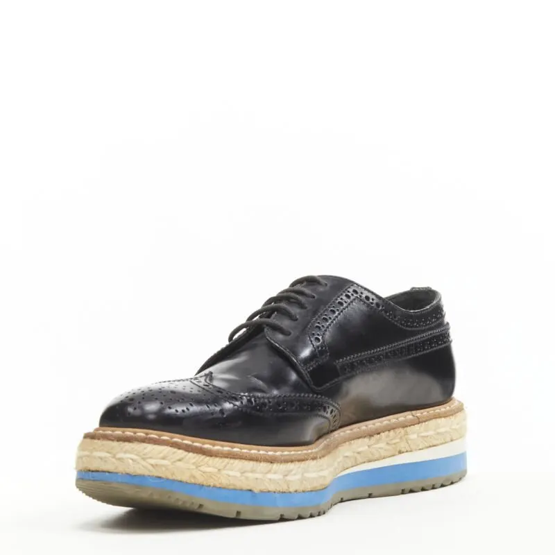 Prada Perforated Espadrille Black Leather Very good - Model View