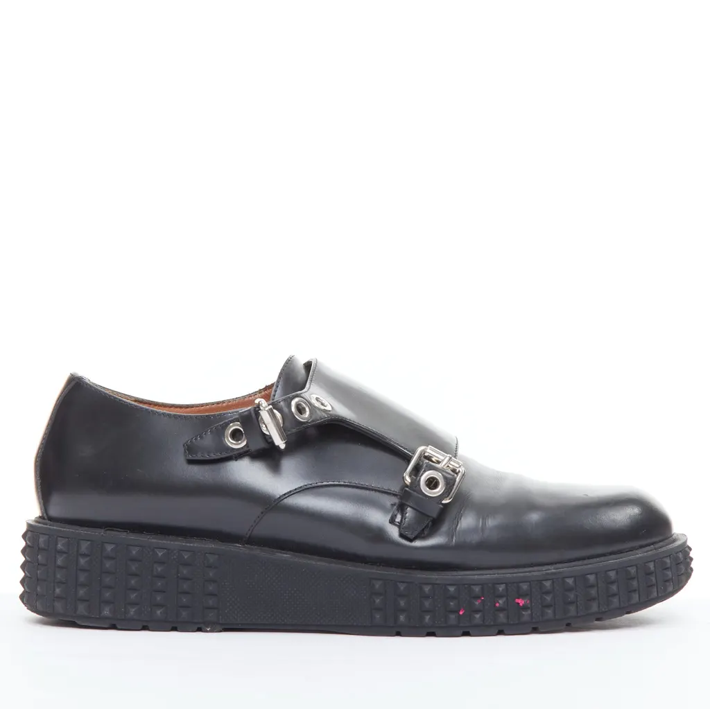 Valentino Studded Monk Shoes Black Leather Fair - Front View