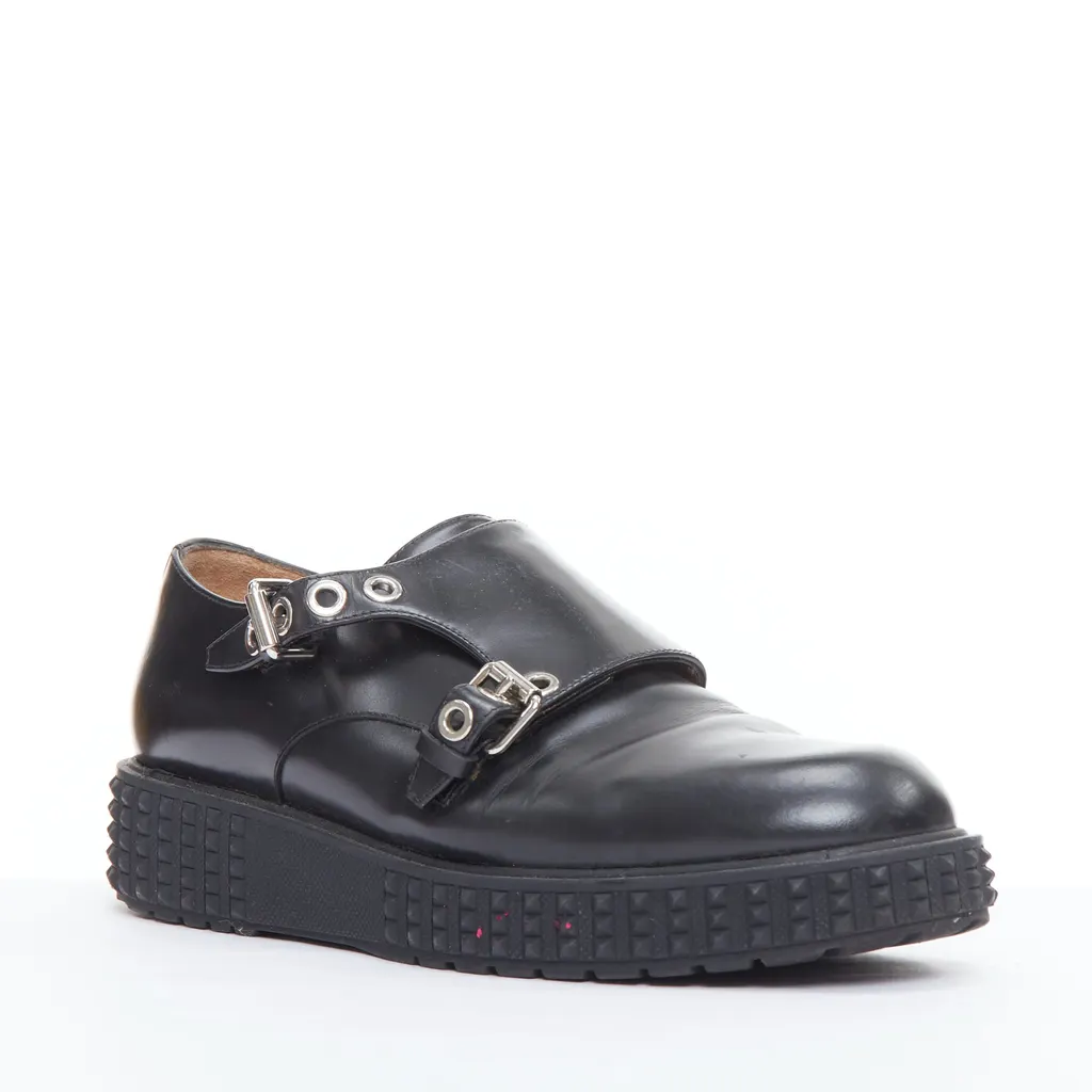 Valentino Studded Monk Shoes Black Leather Fair - Back View
