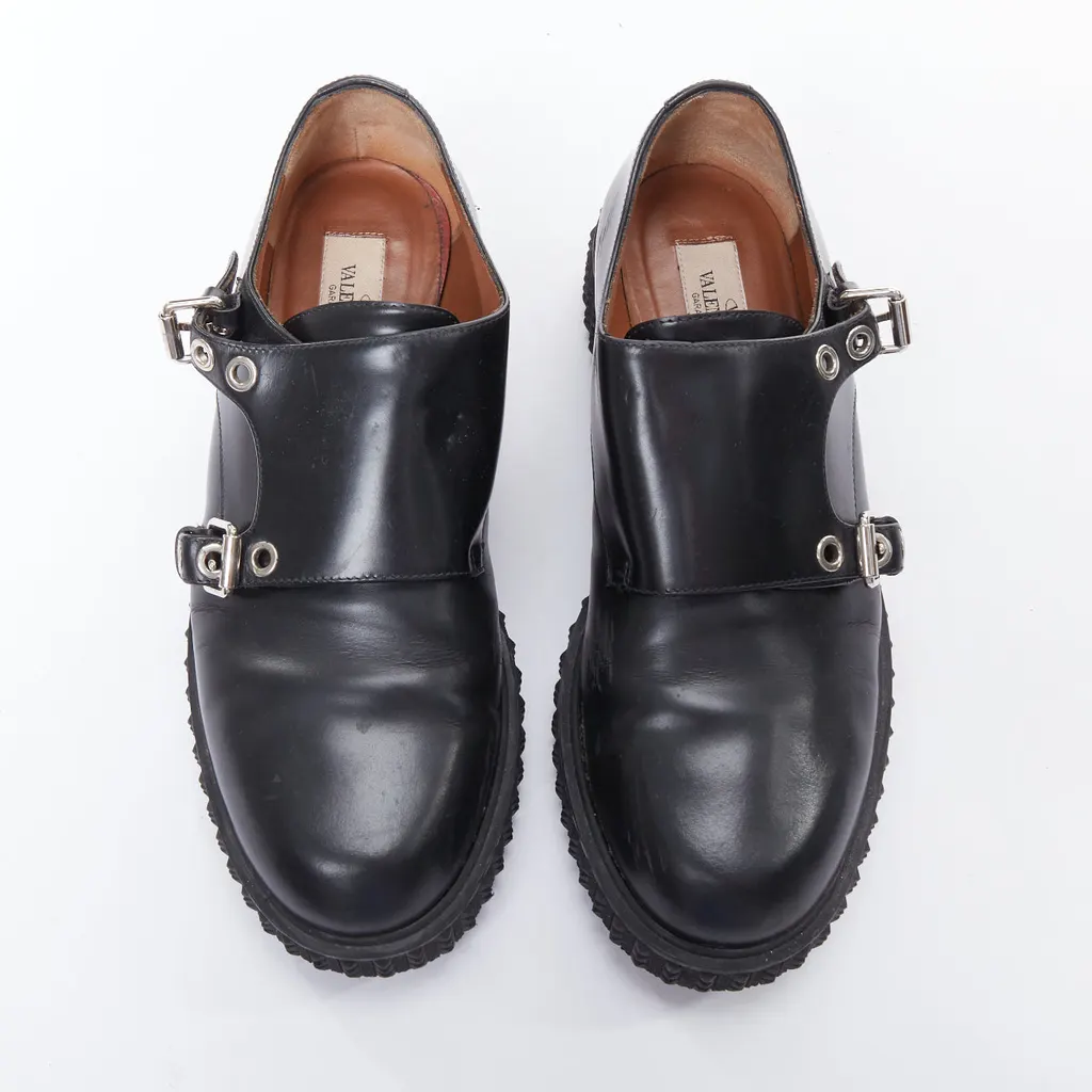 Valentino Studded Monk Shoes Black Leather Fair - Inside View
