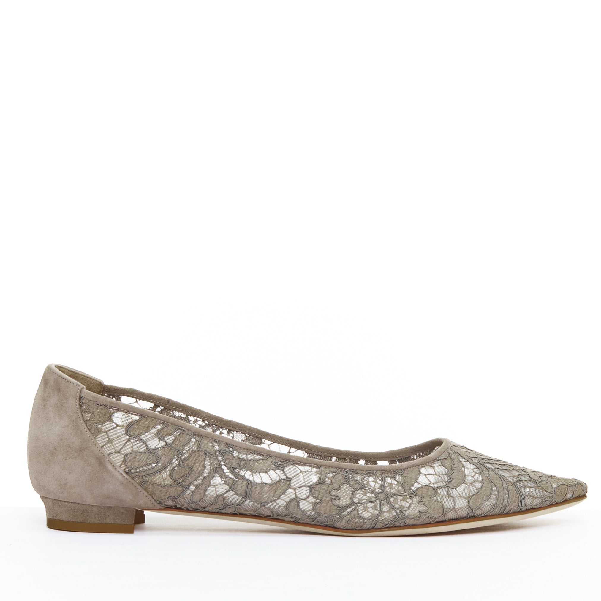 Manolo Blahnik Lace Pointy Flats
