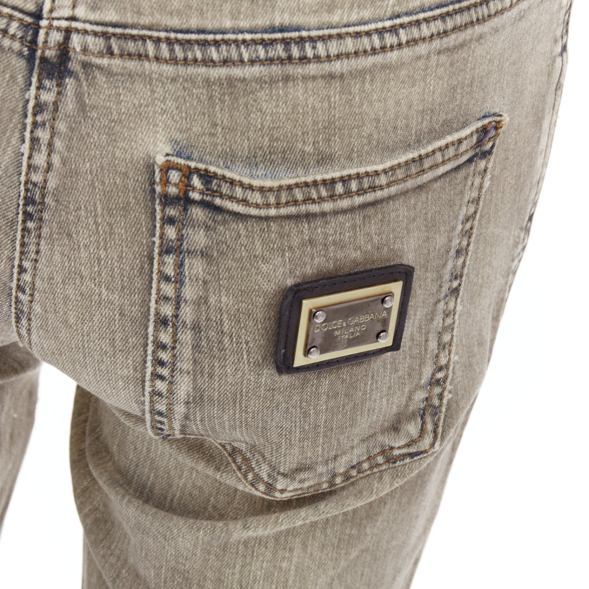 Dolce & Gabbana Khaki Metal Plate Jeans - Back view