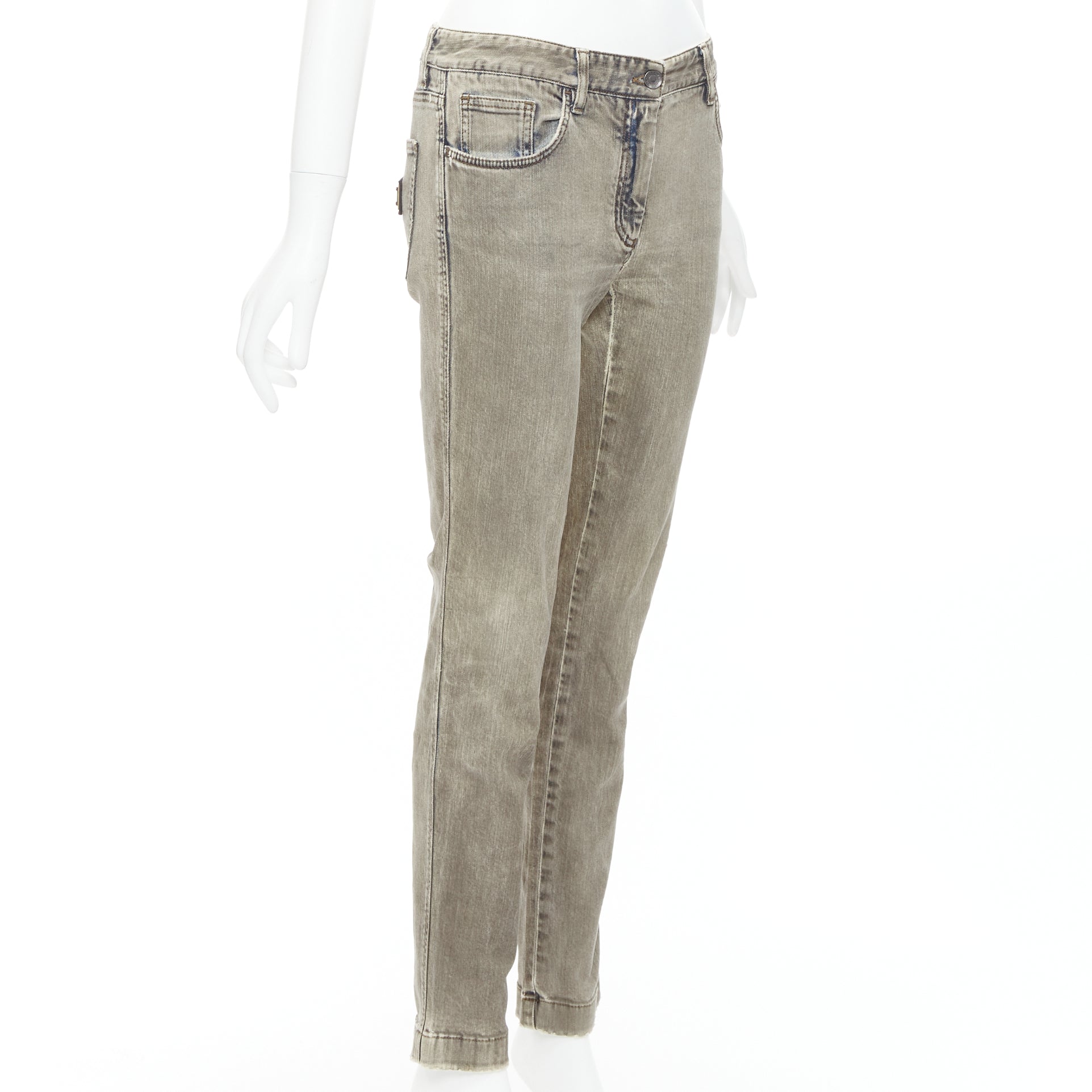 Dolce & Gabbana Khaki Metal Plate Jeans - Image 6