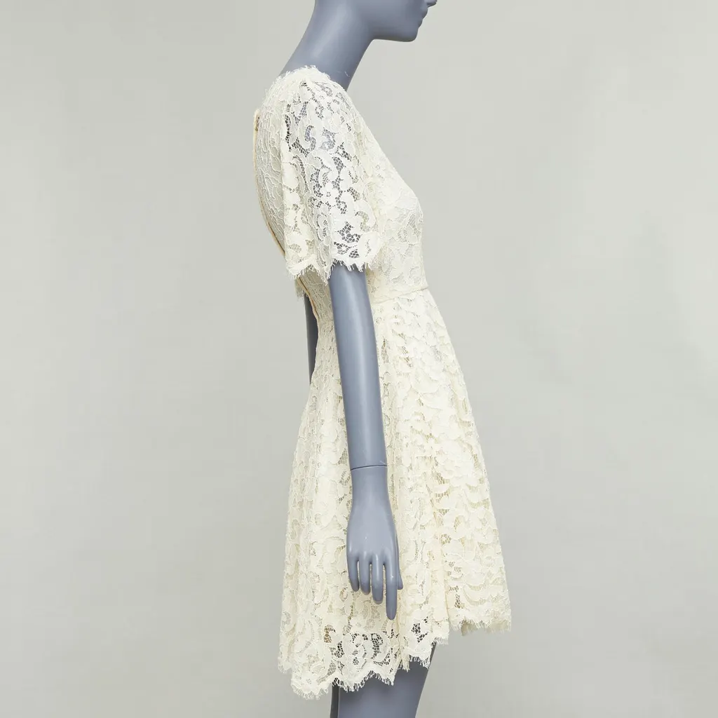 Dolce & Gabbana Floral Lace Dress Beige Viscose Very good - Model View