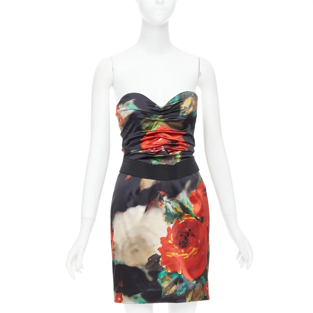 Dolce & Gabbana Rose Print Dress Black Very good - Front View