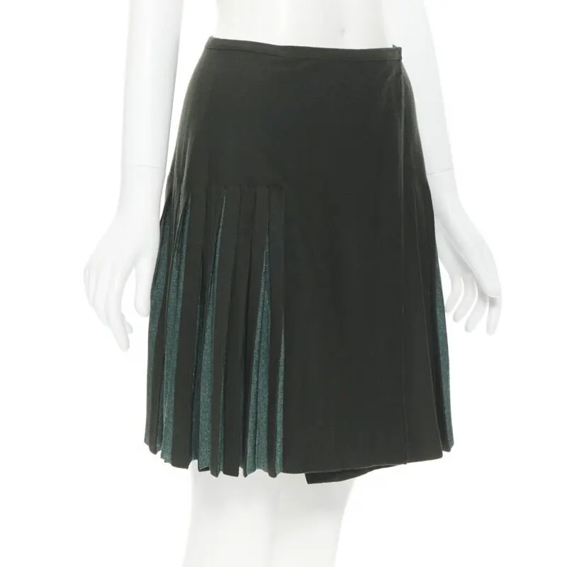 Alaïa Pleated Wrap Skirt Green Wool Never worn - Inside View