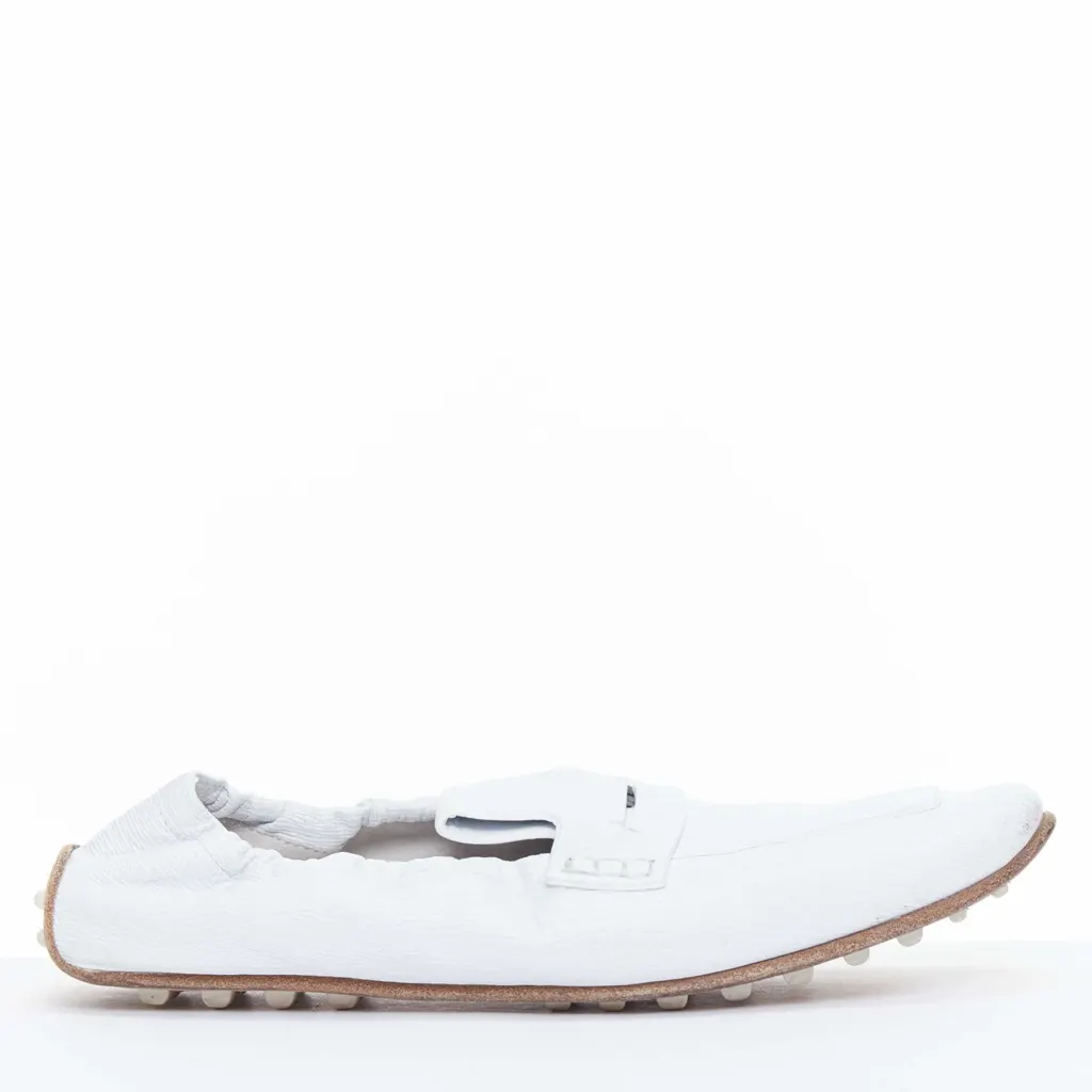 Hermès Echo Mocassins White Leather Fair - Front View