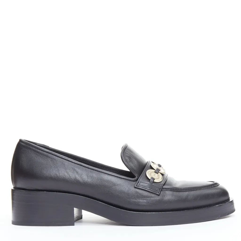Chanel Coin Embellished Loafers Black Leather Good - Inside View