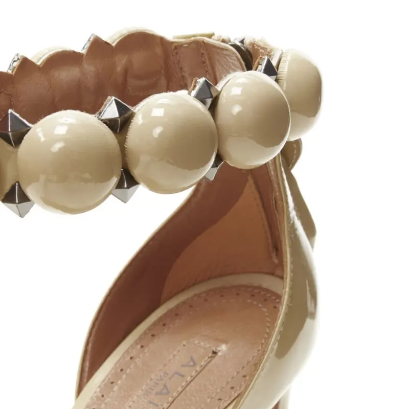 Alaïa Studded Patent Sandals Beige Never worn - Back View