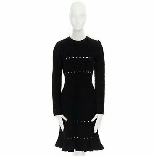 Alaïa Chenille Fluted Dress Black Very good - Front View