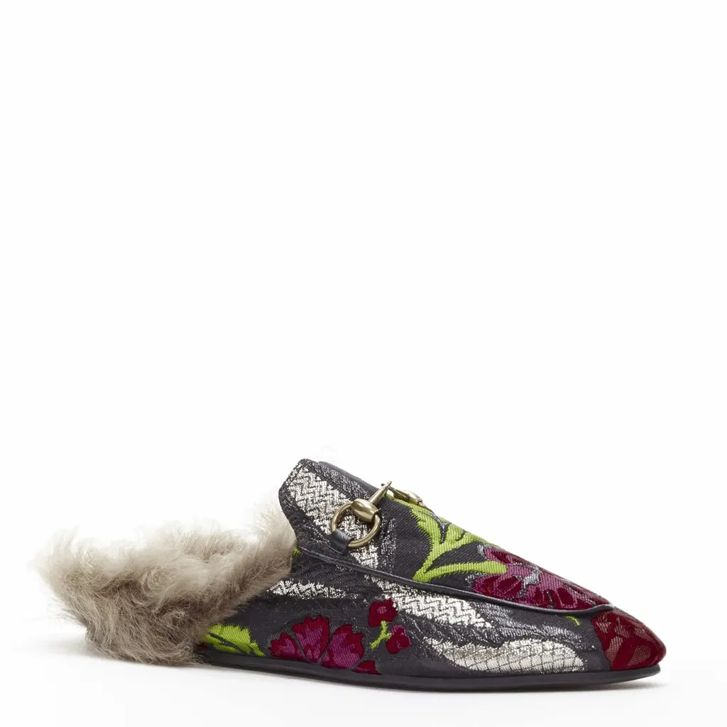 Gucci Floral Fur Loafers MultiColor Never worn - Back View