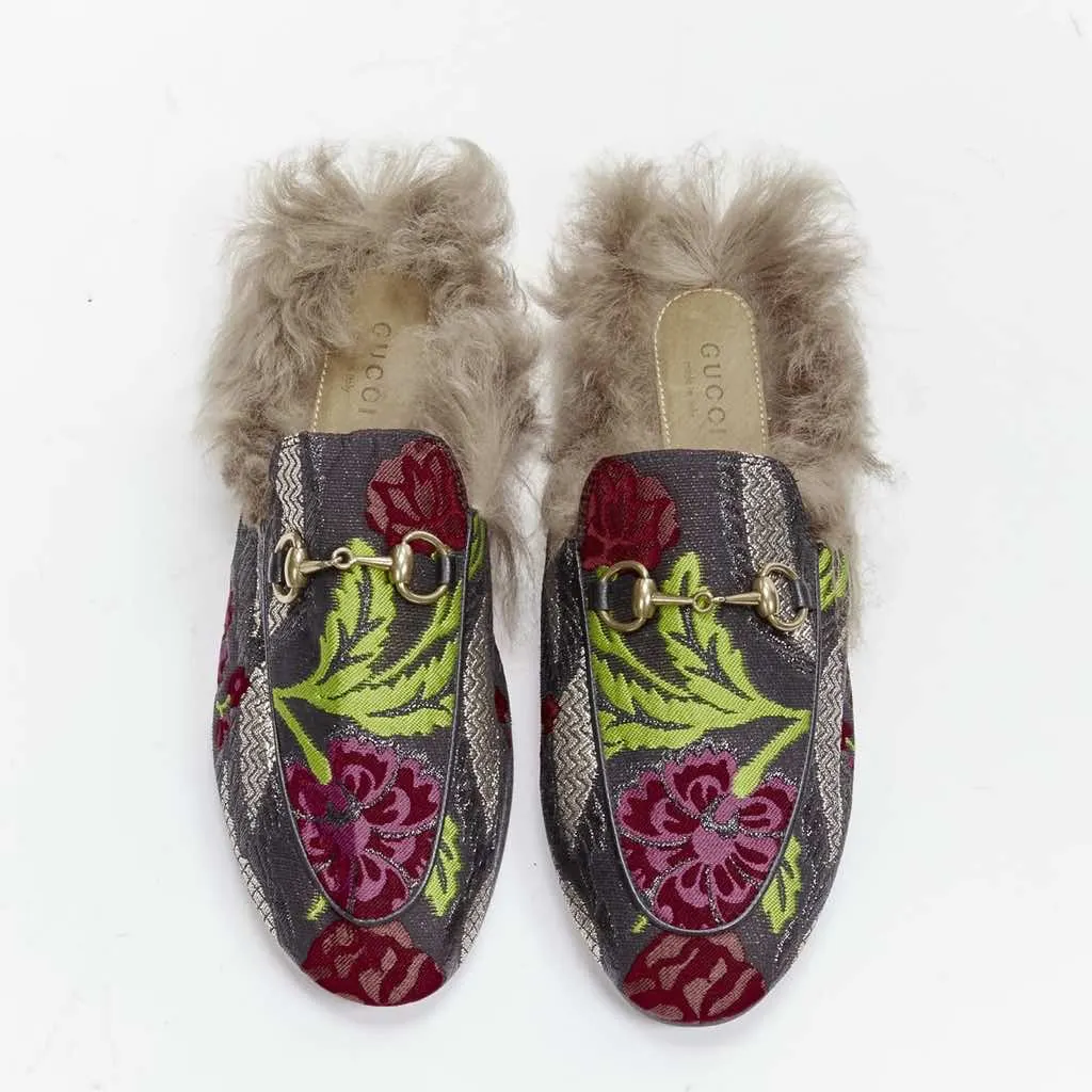 GUCCI 花柄刺繍 ミュール 35 Gucci Floral Fur Loafers MultiColor EU 36 | Pre-Owned Dubai