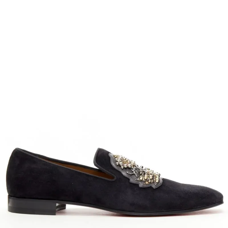 Christian Louboutin Studded Crest Loafers Black Suede Never worn - Back View
