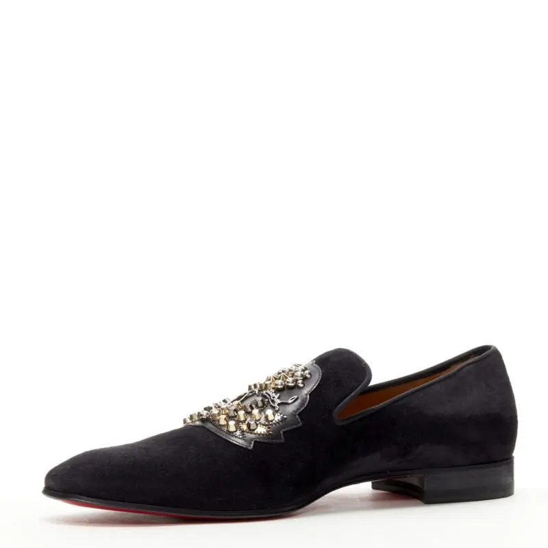Christian Louboutin Studded Crest Loafers Black Suede Never worn - Inside View