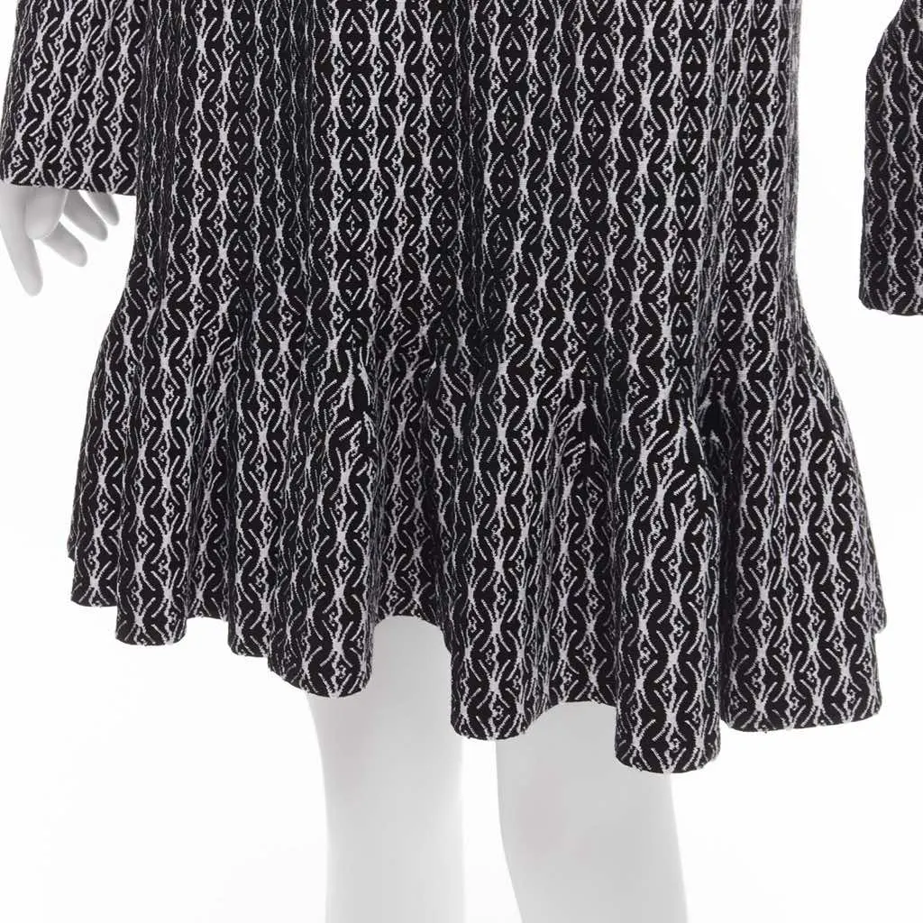 Alaïa Jacquard Flared Dress Black Wool Never worn, with tag - Back View