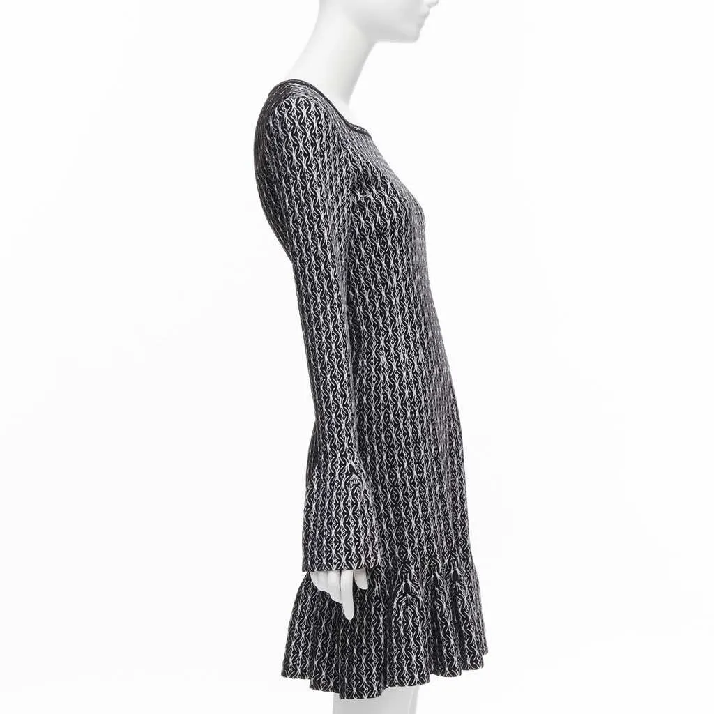 Alaïa Jacquard Flared Dress Black Wool Never worn, with tag - Model View
