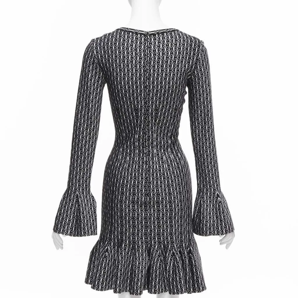 Alaïa Jacquard Flared Dress Black Wool Never worn, with tag - Box View