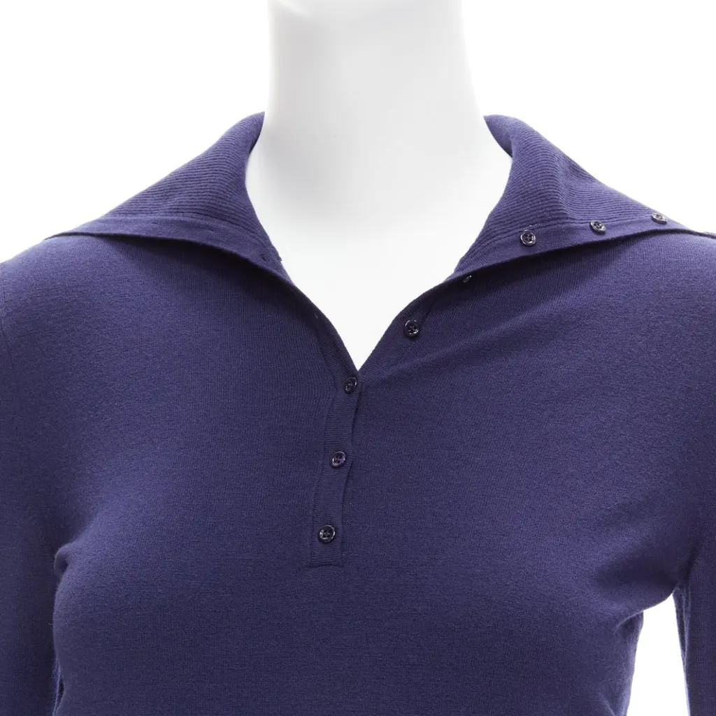 Alaïa Button Turtleneck Top Navy Wool Never worn, with tag - Back View