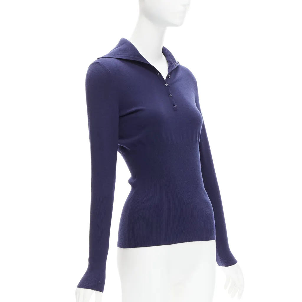 Alaïa Button Turtleneck Top Navy Wool Never worn, with tag - Inside View