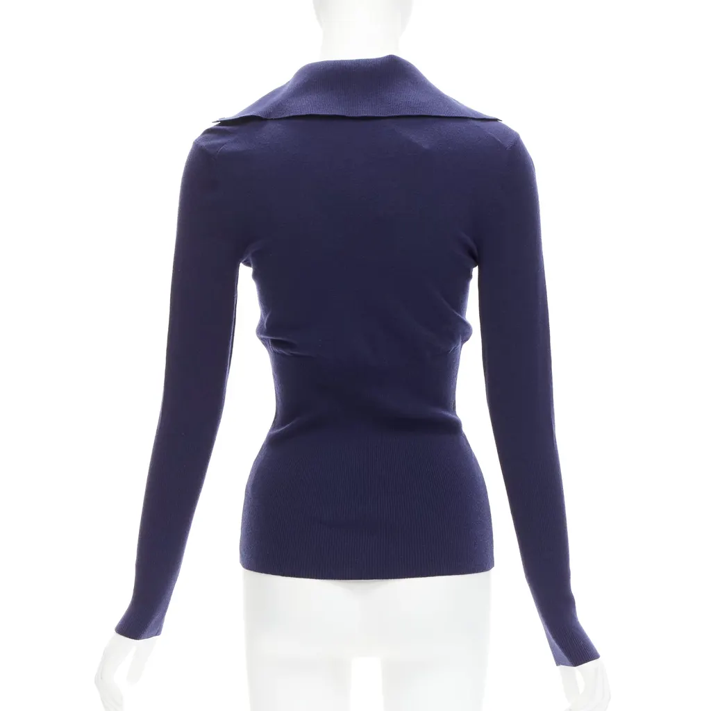 Alaïa Button Turtleneck Top Navy Wool Never worn, with tag - Box View