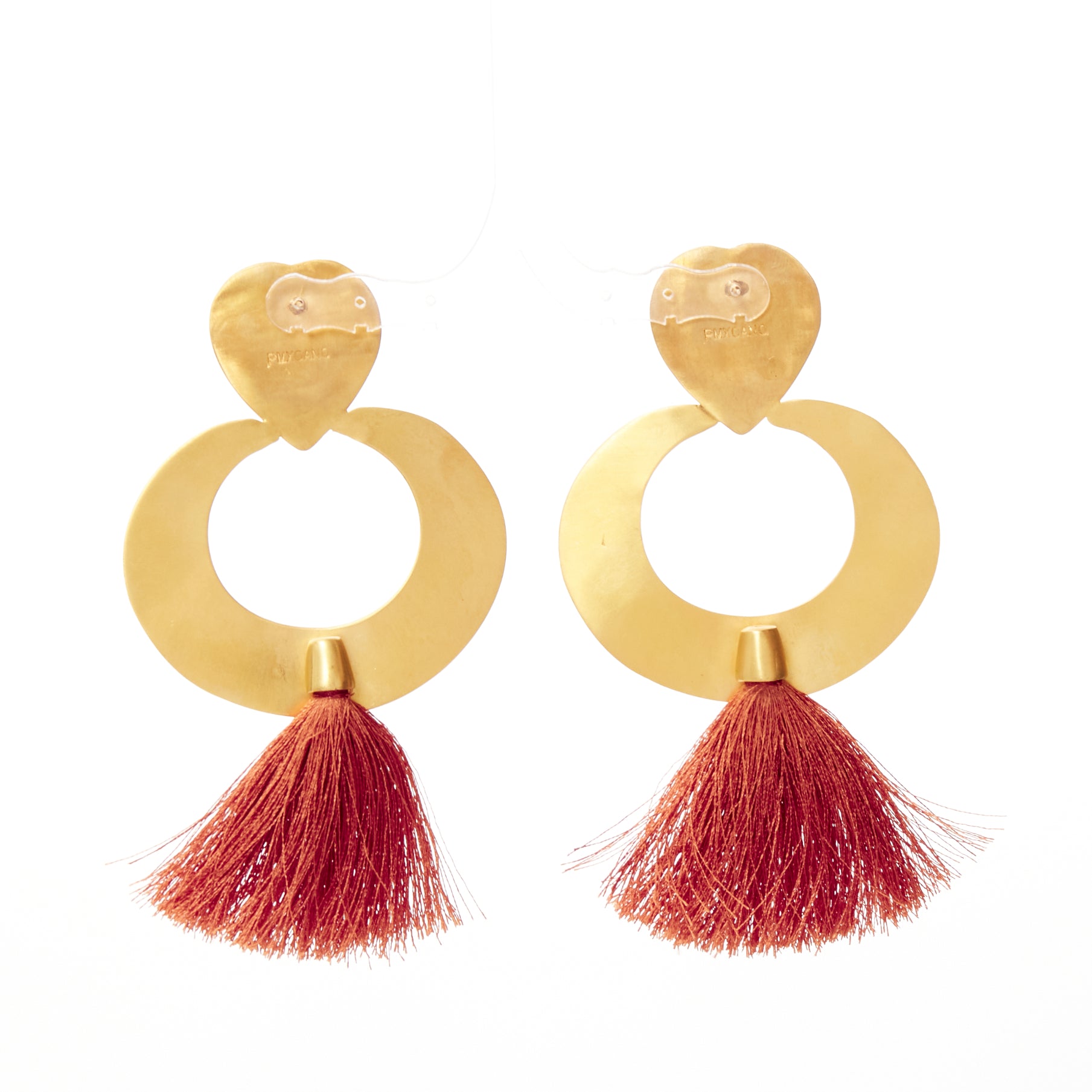 Unsigned / متعددة Heart Tassel Earrings - Side view