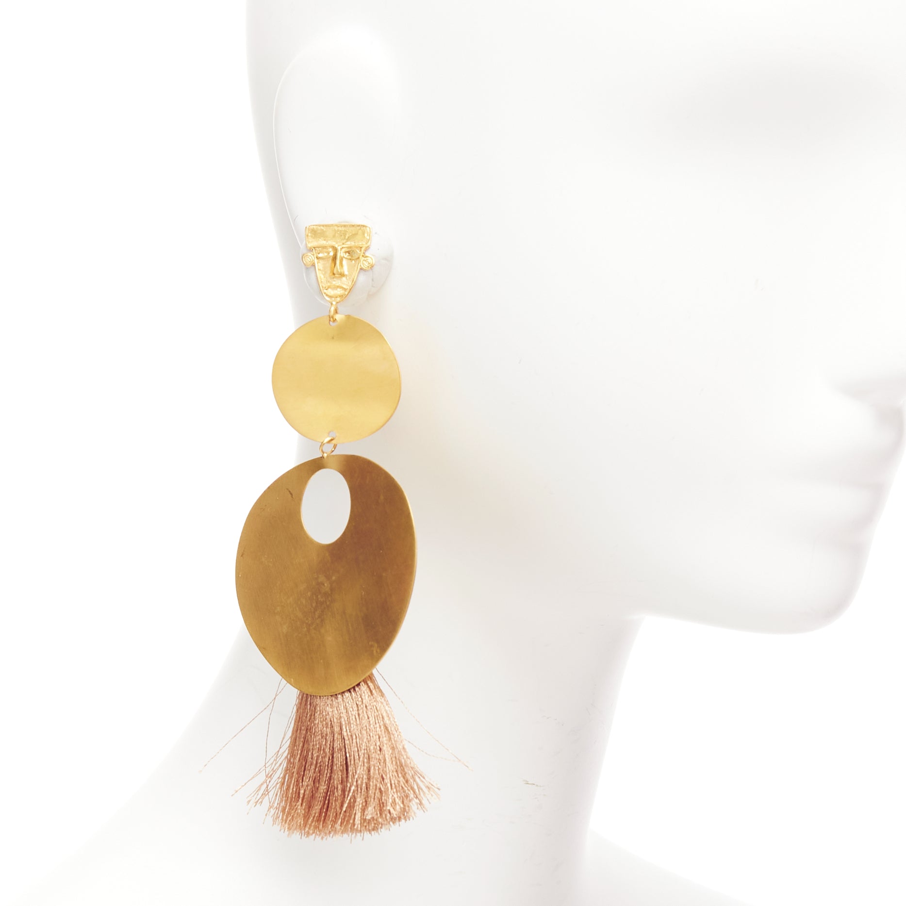 Unsigned / متعددة Tribal Beige Earrings - Back view
