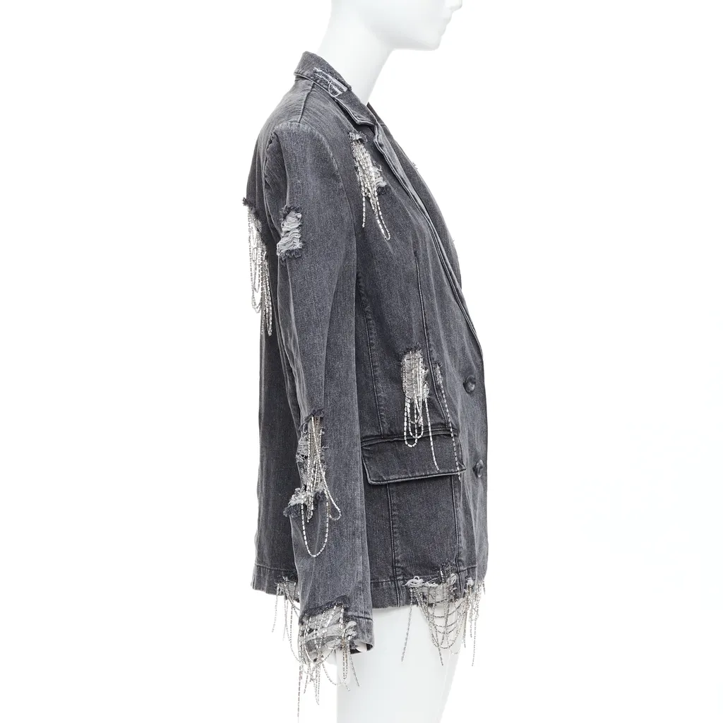 Unsigned Beaded Chain Blazer Grey Cotton Very good - Box View