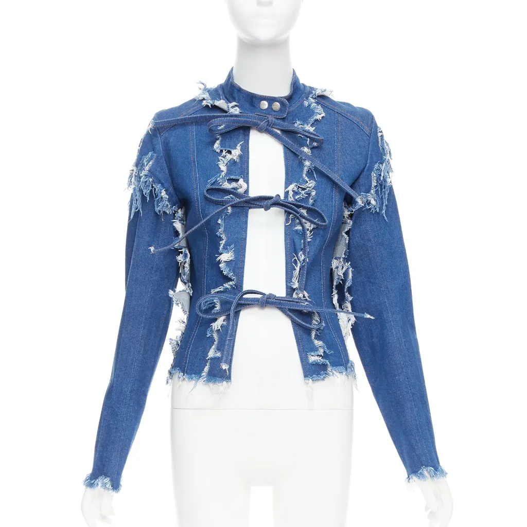 Unsigned Blue Shredded Denim Jacket Blue Denim Very good - Front View