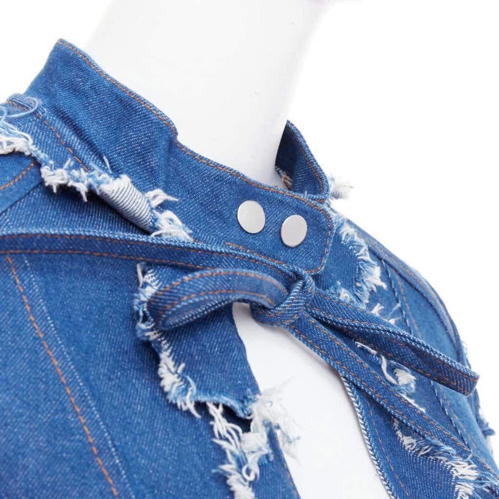 Unsigned / متعددة Blue Shredded Denim Jacket - Back view